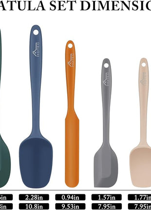 HOTEC Heat Resistant 600℉ BPA-Free Silicone Rubber Spatula Set for Baking, Cooking, and Mixing Non Stick Dishwasher Safe, Neutral Set of 5