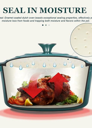 Overmont Enameled Cast Iron Dutch Oven - 5.5QT Pot with Lid Cookbook & Cotton Potholders - Heavy-Duty Cookware for Braising, Stews, Roasting, Bread Baking bottle green