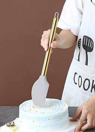 Gold Spatulas, Berglander Non-stick Silicone Flexible Scrapers Baking Mixing Tool With Titanium Gold Plating Handle, Baking Tools, Heat Resistant, Dishwasher Safe, Easy to Clean