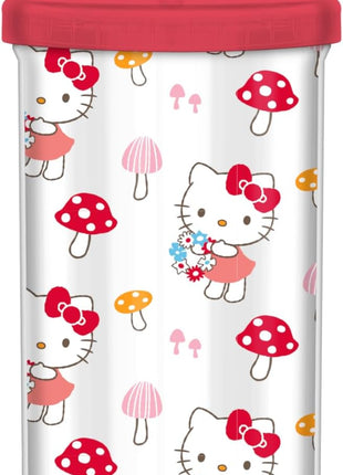 Silver Buffalo Sanrio Hello Kitty Mushroom Plastic Tall Cold Cup with Lid and Straw, 20 Ounces