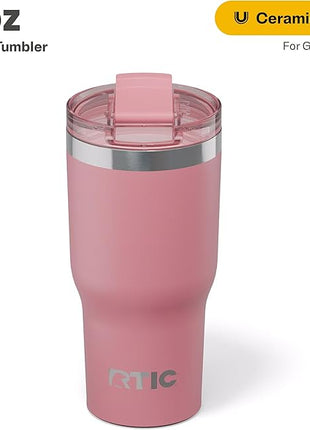 RTIC 20oz Essential Tumbler with Lid, Ceramic Lined, Insulated, Stainless Steel, Metal, Double Wall Vacuum-Insulation, Travel Cup for Iced Coffee, Tea, Hot and Cold Drink, Dusty Rose