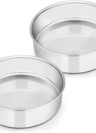 E-far 6 Inch Cake Pan Set of 2, Stainless Steel Round Smash Cake Baking Pans, Non-Toxic & Healthy, Mirror Finish & Dishwasher Safe