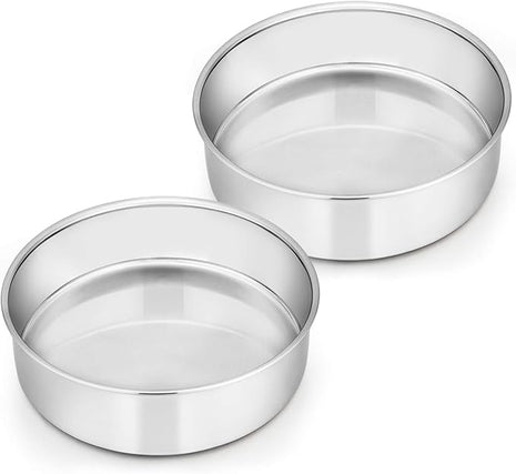 E-far 6 Inch Cake Pan Set of 2, Stainless Steel Round Smash Cake Baking Pans, Non-Toxic & Healthy, Mirror Finish & Dishwasher Safe