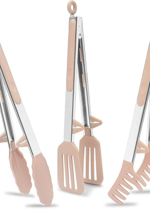 Tongs for Cooking, 12" Kitchen Tongs with Silicone Tips, Food Grade Serving Tongs Set of 3, Pink