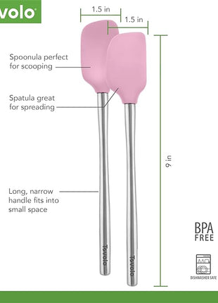 Tovolo Flex-Core Stainless Steel Handled Mini Spatula & Spoonula Set of 2, Kitchen Utensil Set, BPA-Free Silicone, Safe for Cast Iron & Cookware Dishwasher-Safe