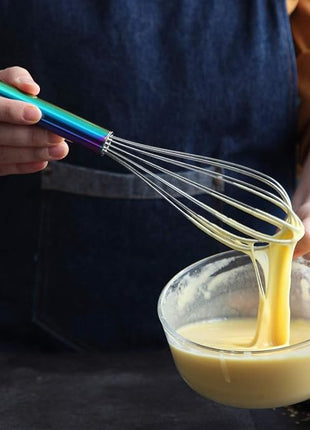 Berglander Rainbow Handle Whisk Pack of 3 Stainless Steel 8",10",12", Titianium Plating Colorful Handle Whisks for Cooking, Beater,Wire Whisk Set Kitchen Wisk (Rainbow Handle)