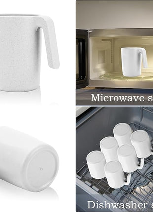 Homienly Wheat Straw Coffee Mugs Set of 6, Lightweight and Unbreakable Coffee Mugs with Handles, Alternatives to Plastic Coffee Mug, Microwave and Dishwasher Safe Cups for Kitchen, Tea - White