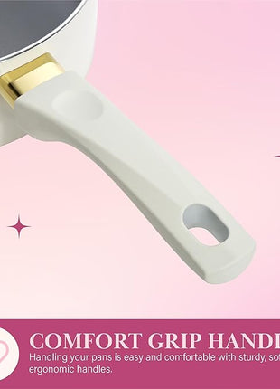 Paris Hilton Epic Nonstick Pots and Pans Set, Multi-layer Nonstick Coating, Tempered Glass Lids, Soft Touch, Stay Cool Handles, Made without PFOA, Dishwasher Safe Cookware Set, 12-Piece, Cream