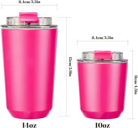 Puraville Insulated Tumblers with Lid, 10 oz Travel Coffee Mug Stainless Steel Vacuum Cup, Leak Proof Reusable Double Walled Coffee Tumbler for Iced and Hot Drinks, Fuchsia