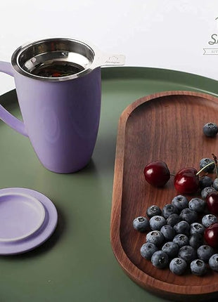 Sweejar Porcelain Tea Infuser Mug with Lid, 16 oz Teacup with Strainers for Loose Leaf Tea, Microwave and Dishwasher Safe Coffee Mug(Purple)