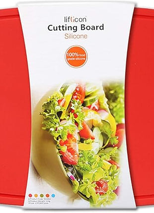 Liflicon Extra Large Thick Silicone Cutting Boards for Kitchen 14.6'' x 10.43'' Flexible Cutting Chopping Boards/Mats Non-slip Deep Drip Juice Groove, Dishwasher Safe-Red