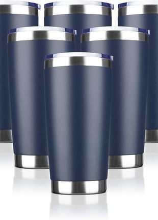 20oz Tumbler Bulk Stainless Steel Vacuum Insulated Tumblers with Lid Double Wall Travel Mug, Durable Powder Coated Coffee Cup, Suitable for Ice Drinks and Hot Beverage（Navy 6pack）