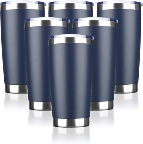 20oz Tumbler Bulk Stainless Steel Vacuum Insulated Tumblers with Lid Double Wall Travel Mug, Durable Powder Coated Coffee Cup, Suitable for Ice Drinks and Hot Beverage（Navy 6pack）