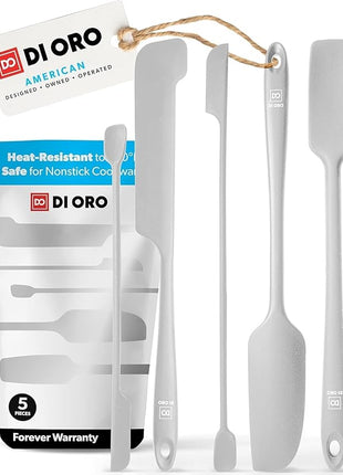 DI ORO Silicone Jar Spatulas for Scraping - Rubber Spatulas Silicone Heat Resistant - Kitchen Spatulas Nonstick Cookware Safe - Silicone Utensil Set for Blenders, Mixing, Baking, & Makeup (5pc, Stone)