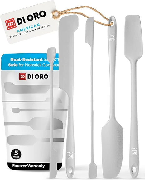 DI ORO Silicone Jar Spatulas for Scraping - Rubber Spatulas Silicone Heat Resistant - Kitchen Spatulas Nonstick Cookware Safe - Silicone Utensil Set for Blenders, Mixing, Baking, & Makeup (5pc, Stone)