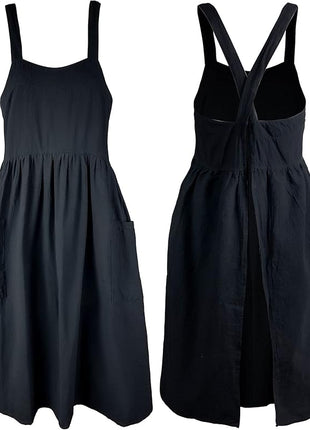 Uaussi Cotton Linen Apron Cross Back Work Apron for Women with Pockets Pinafore Dress X Cross Halter Apron for Chef Gardening