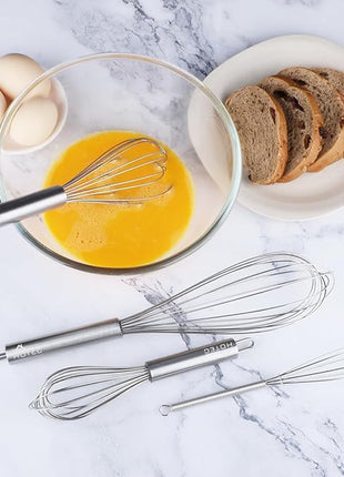 HOTEC 4 Pieces Stainless Steel Whisks Set Wire Whisk Balloon Whisk Egg Beater Kitchen Utensils for Stirring, Beating, Blending