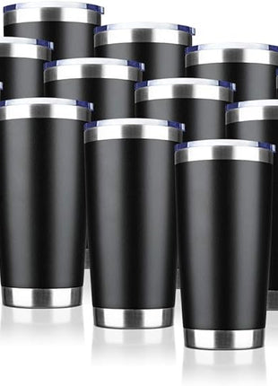20oz Tumbler Bulk Stainless Steel Vacuum Insulated Tumblers with Lid Double Wall Travel Mug, Durable Powder Coated Coffee Cup, Suitable for Ice Drinks and Hot Beverage (Black 12pack)