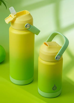 BJPKPK Insulated Water Bottle with Straw Lid, 12oz Thermo Water Bottles, Flex Handle & Non-slip Boot, BPA Free Leak Proof Stainless Steel Metal Thermo, Tumblers, Cups,Fresh Green