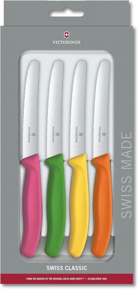 Victorinox Swiss Classic Paring Knife Set - Superior Kitchen Knives for Cutting Fruit, Vegetables & More - Cooking Knives for Kitchen Accessories - Multicolored 4-Piece Set, Serrated Edge, 4.3"