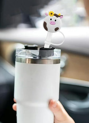 Straw Cover Cap for Stanley Cup 30 Oz 40 Oz Tumblers - 10mm Cute Cow Straw Tips Covers,Silicone Straw Toppers, Funny Animals Straw Covers Cap Plugs,Anti-dust Straw Tip Drinking Straw Tips Lids