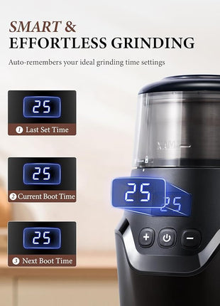 SHARDOR Adjustable Coffee Grinder Electric, Super Silent Electric Coffee Bean Grinder with Time-Memory Adjustment and Multi-Functional Stainless Steel Cup for Spices, Herbs, and Nuts Grinding, Gray