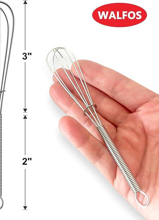 Walfos Mini Whisks, Small Whisk Bulk 304 Stainless Steel 6 Pieces, 5 Inch Tiny Whisk For Whisking, Beating Eggs, Mixing Sauces, Blending Ingredients