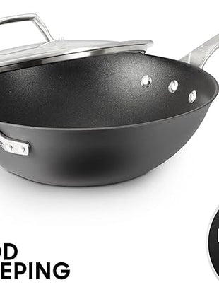 Calphalon Signature Hard-Anodized Nonstick Wok, 12", Flat-Bottom, Oven-Safe, PFOA-Free, Black