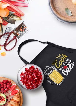 ZOORON Funny Black Chef Aprons for Men Adjustable BBQ Grill Kitchen Cooking Aprons with Pockets, Grill Accessories