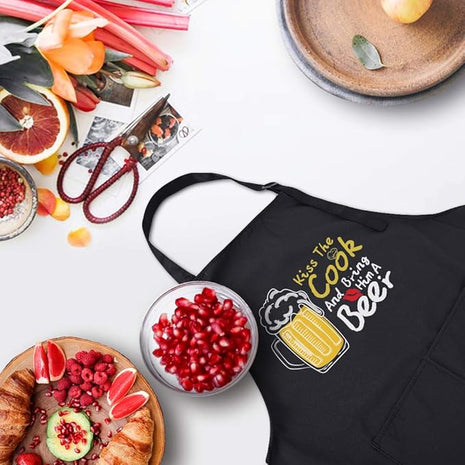 ZOORON Funny Black Chef Aprons for Men Adjustable BBQ Grill Kitchen Cooking Aprons with Pockets, Grill Accessories