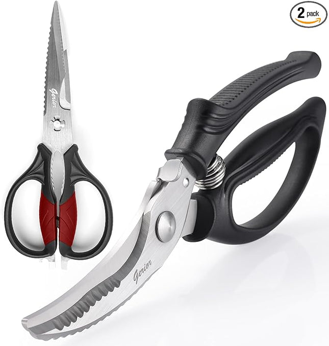 Poultry Shears Set - Heavy Duty Utility Kitchen Scissors for Cutting Chicken, Meat, Poultry, Turkey, Food - Black and Red