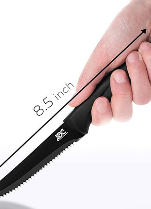 LDC Serrated Steak Knives Set of 8, Elegant Black Ultra Sharp Knives, Dishwasher Safe Stainless Steel Dining Knife Set