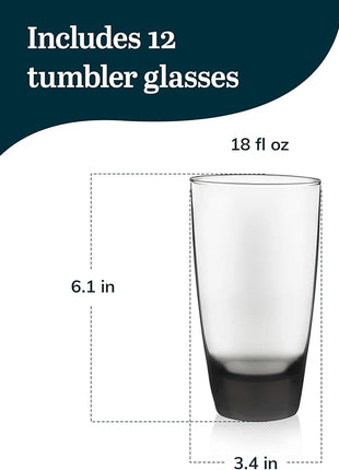 Libbey Classic Smoke Tumbler Glasses, Set of 12