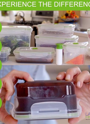 Lasting Freshness BPA-Free Plastic Vacuum Seal Containers with Hand Pump – Airtight Food Storage, Meal Prep & Pantry Organization, Preserves Freshness 5X Longer, 11-Piece Set
