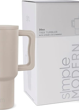 Simple Modern 30 oz Trek Tumbler with Handle and Straw Lid | Cup Holder Friendly Insulated Stainless Steel Travel Mug | Almond Birch (Pack of 12)