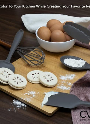 COOK WITH COLOR Silicone Cooking Utensils, Kitchen Utensil Set, Easy to Clean Silicone Kitchen Utensils, Cooking Utensils for Nonstick Cookware, Kitchen Gadgets Set, Standard, Gray