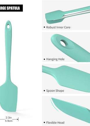 600°F Heat Resistant Silicone Spatula, Doosu High Temp Flexible Kitchen Rubber Bowl Scrapers Food Grade Seamless Baking Supplies Scratch-Proof for Scraping Non-Stick Pans (11.4in, Aqua Sky)