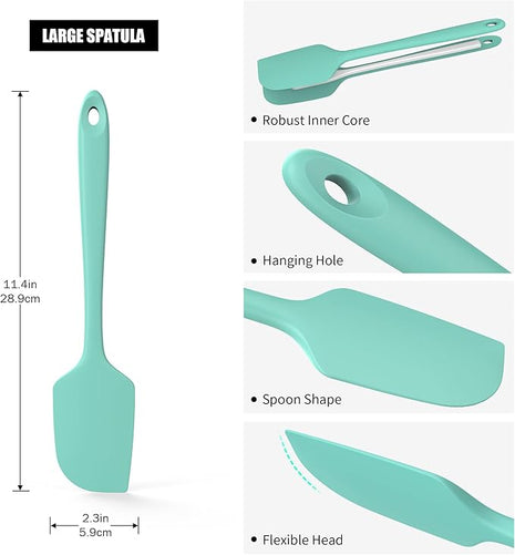 600°F Heat Resistant Silicone Spatula, Doosu High Temp Flexible Kitchen Rubber Bowl Scrapers Food Grade Seamless Baking Supplies Scratch-Proof for Scraping Non-Stick Pans (11.4in, Aqua Sky)