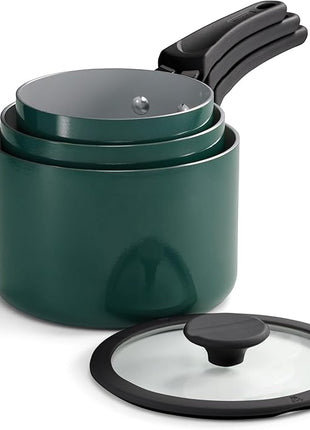Tramontina Ceramic Non Stick 6-Piece Nesting Sauce Pan Set with Lids - Stackable Nonstick Cookware Set, Dishwasher and Oven Safe, Teal