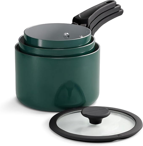 Tramontina Ceramic Non Stick 6-Piece Nesting Sauce Pan Set with Lids - Stackable Nonstick Cookware Set, Dishwasher and Oven Safe, Teal