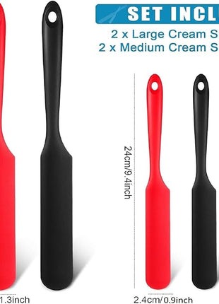 4 Pieces 13 Inch and 9.6 Inch Silicone Jar Spatulas Set Large and Medium Rubber Butter Cake Cream Spatulas Heat Resistant Non-stick Mixing Batter Scraper for Jars, Blender, Cooking Baking (Red, Black)