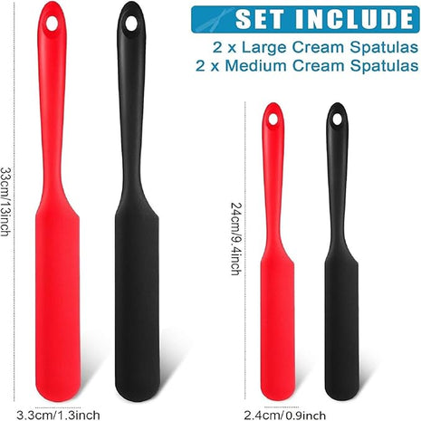 4 Pieces 13 Inch and 9.6 Inch Silicone Jar Spatulas Set Large and Medium Rubber Butter Cake Cream Spatulas Heat Resistant Non-stick Mixing Batter Scraper for Jars, Blender, Cooking Baking (Red, Black)