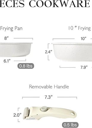 GiPP Non Stick Frying Pans Set Removable Handle, Oven Safe Nonstick Fry Pan Skillets with Detachable Handle, Granite Coating Healthy Cooking Compatible with All Stovetops, PFOA Free, RV Cookware set
