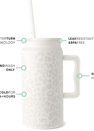 Simple Modern 50 oz Mug Tumbler with Handle and Straw Lid | Reusable Insulated Stainless Steel Large Travel Jug Water Bottle | Gifts for Women Men Him Her | Trek Collection | 50oz | Cream Leopard