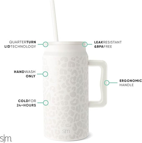Simple Modern 50 oz Mug Tumbler with Handle and Straw Lid | Reusable Insulated Stainless Steel Large Travel Jug Water Bottle | Gifts for Women Men Him Her | Trek Collection | 50oz | Cream Leopard