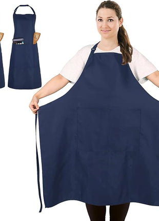 2 Pcs Plus Size Chef Apron, Unisex Professional Apron with 2 Pockets for Cooking, Work, Baking (Larger Size)