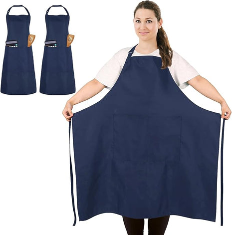 2 Pcs Plus Size Chef Apron, Unisex Professional Apron with 2 Pockets for Cooking, Work, Baking (Larger Size)