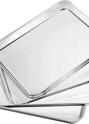 Baking Sheets Set of 5, Bastwe Stainless Steel Baking Pan Tray Cookie Sheet, Size 10 x 8 x 1 inch, Non Toxic & Healthy, Rust Free & Easy Clean