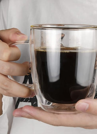 Glass Coffee Mug, Double Wall Insulated Glass Cup 12 Oz Heat-resistant Clear Coffee Mug for Tea Coffee Latte Espresso Cappuccino and Beverage, Set of 1 (Round)