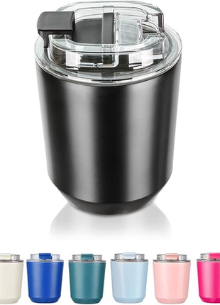 Puraville Insulated Tumblers with Lid, 10 oz Travel Coffee Mug Stainless Steel Vacuum Cup, Leak Proof Reusable Double Walled Coffee Tumbler for Iced and Hot Drinks, Black